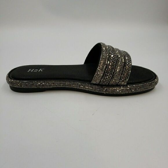 Womens Sz 10 Slides Bling Rhinestone Open Toe Sandals Flip Flops Slipper Summer - Picture 7 of 14